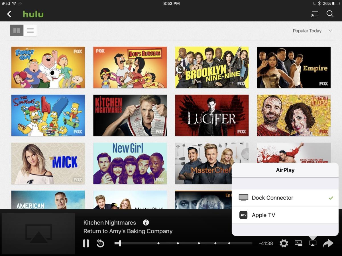 Некоторые другие приложения, в том числе Hulu, идут дальше и позволяют просматривать их каталоги во время воспроизведения видео